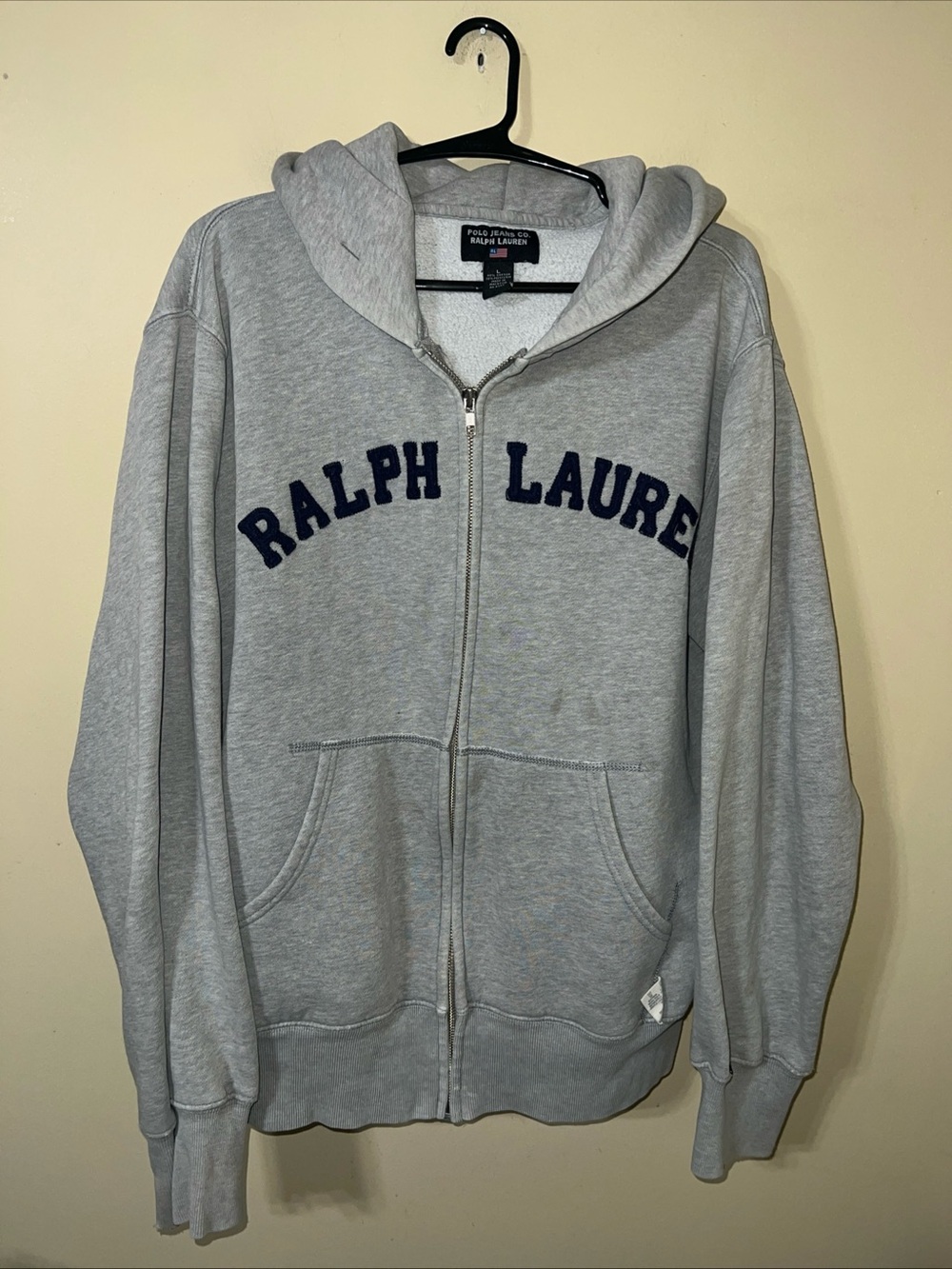 Polo Jeans Ralph Lauren men’s Heather Gray Full-Zip Hoodie with Navy Logo